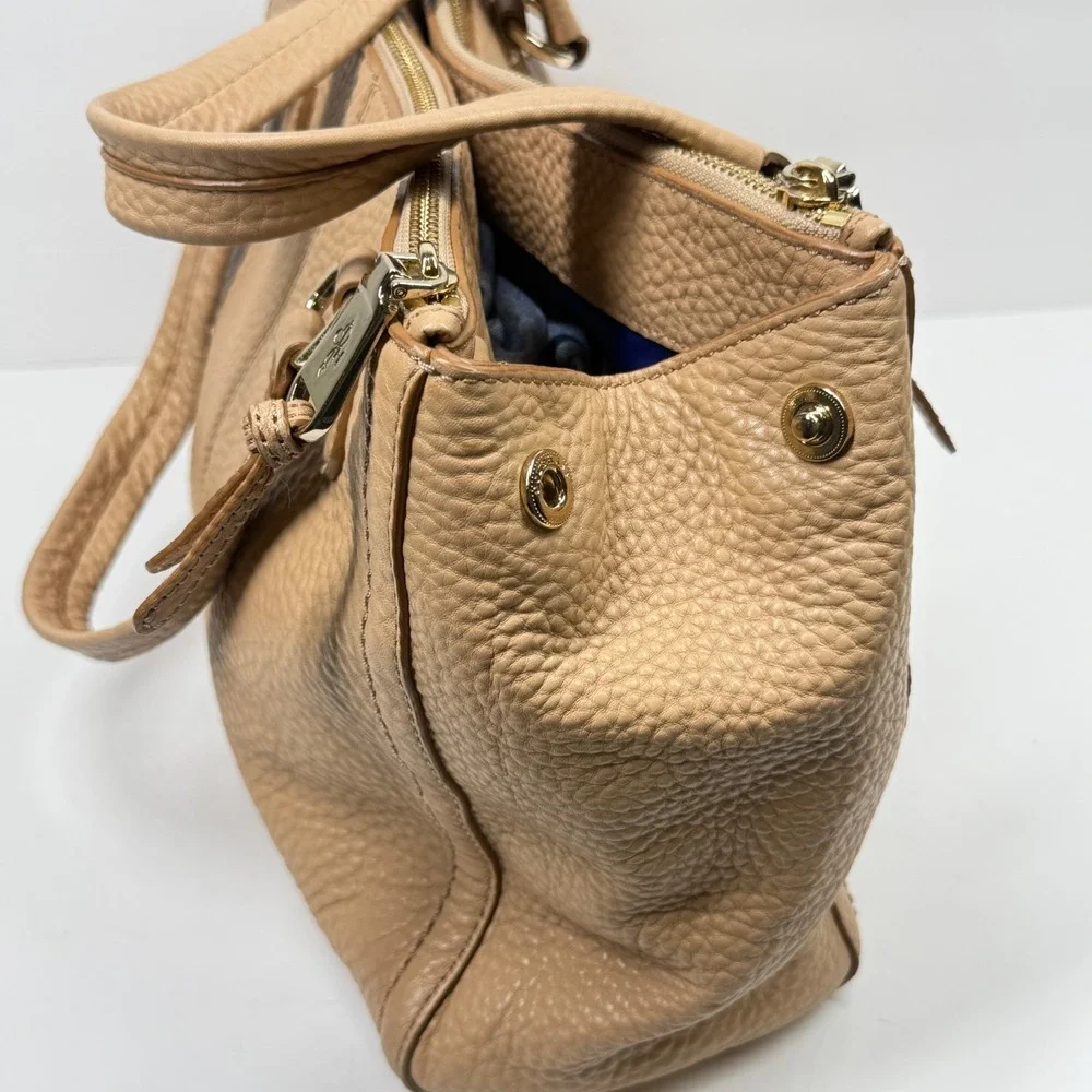 Cole Haan Satchel Beige Pebbled Leather Triple Zip Compartments Medium